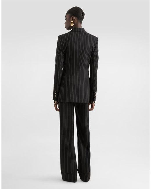 Dolce & Gabbana Black Single-Breasted Pinstripe Wool Jacket