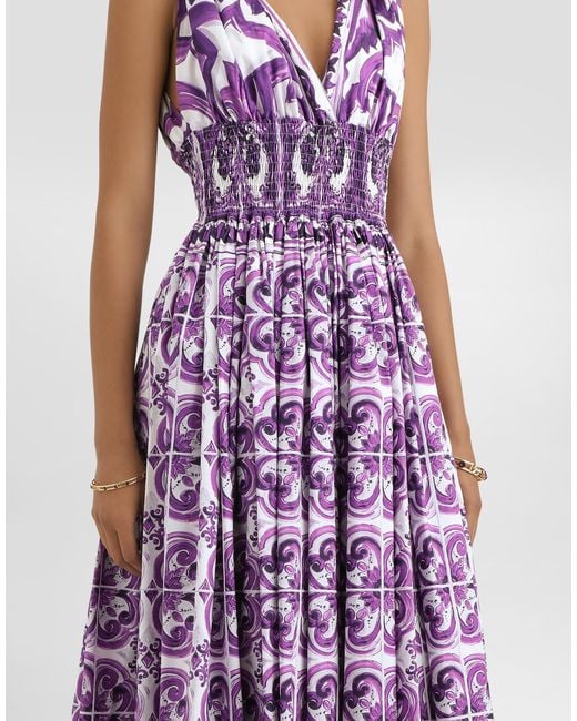 Dolce & Gabbana Purple Majolica-Print Poplin Dress