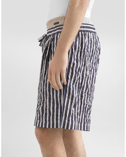 Dolce & Gabbana Black Crinkled Striped Fabric Bermuda Shorts for men