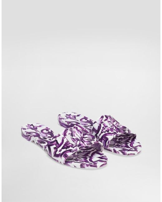 Dolce & Gabbana Purple Majolica-Print Rubber Slides
