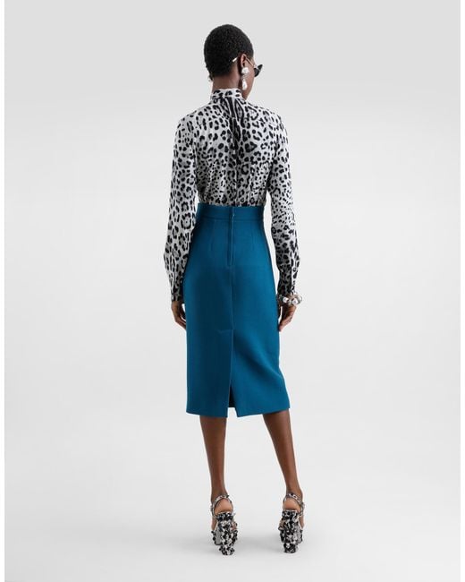 Dolce & Gabbana レオパードプリント シャルムーズ プッシーボウシャツ White