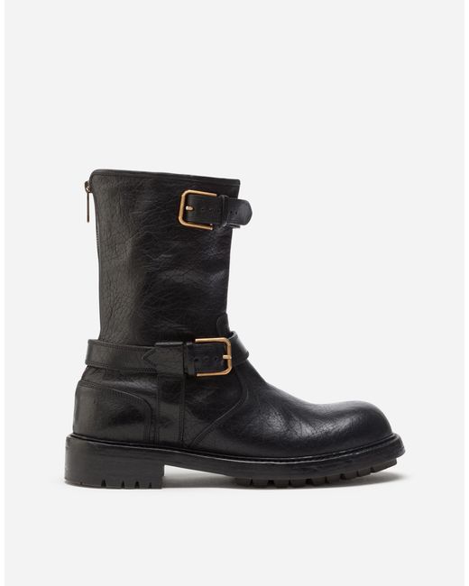 Dolce & Gabbana Black Horsehide Biker Boots for men