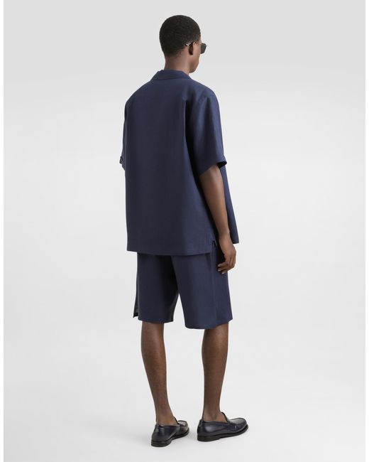 メンズ Dolce & Gabbana ロゴエンブロイダリー リネン シャツ Blue