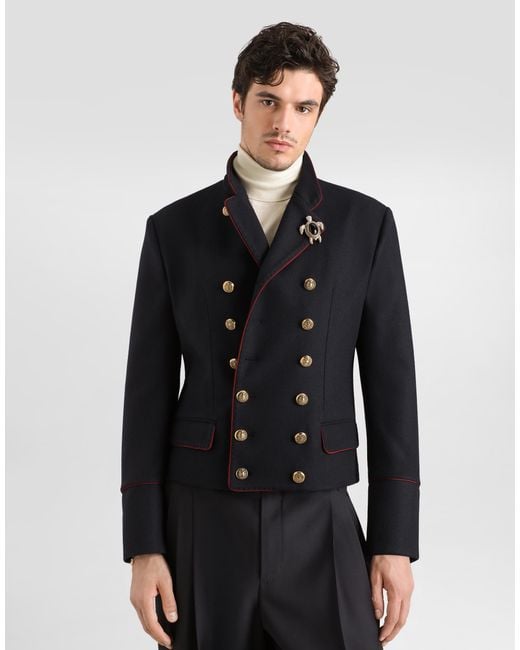Dolce & Gabbana Black Double-Breasted Wool Frock Coat for men