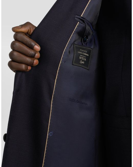 Dolce & Gabbana Blue Single-Breasted Micro-Patterned Wool Suit for men