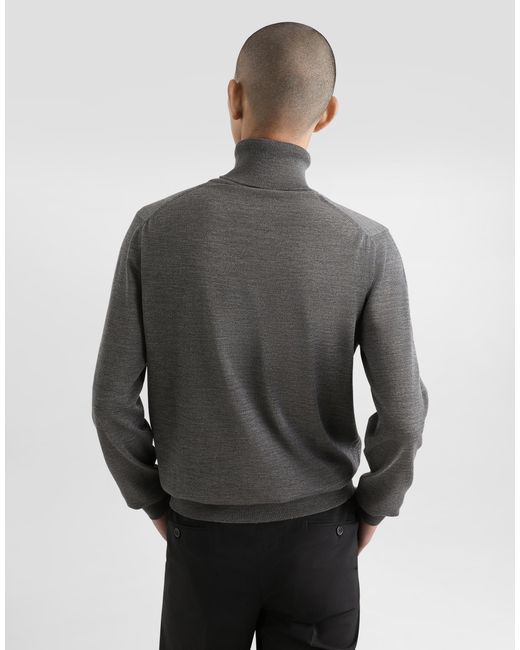 Dolce & Gabbana Gray Wool Turtle-Neck Sweater With Branded Tag for men