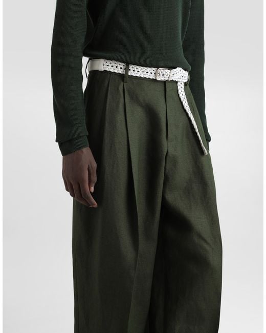 Dolce & Gabbana Green Linen Fabric Pants for men