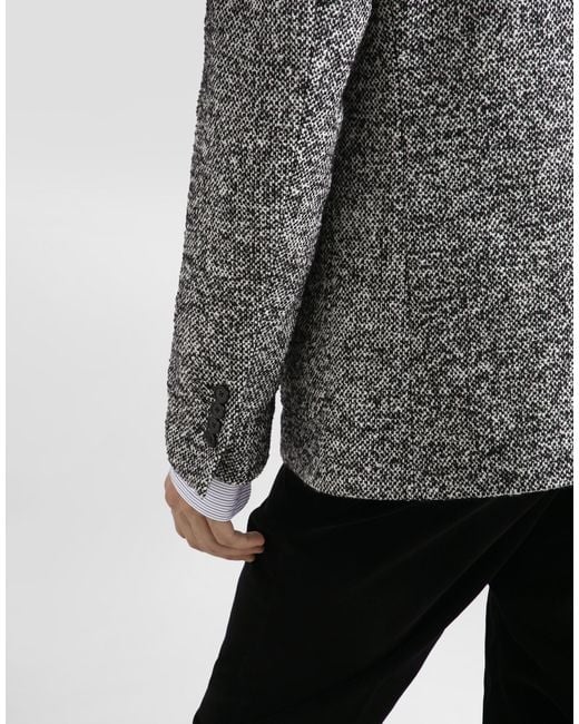 Dolce & Gabbana Black Single-Breasted Dotted Wool Jacket With Fur Collar for men