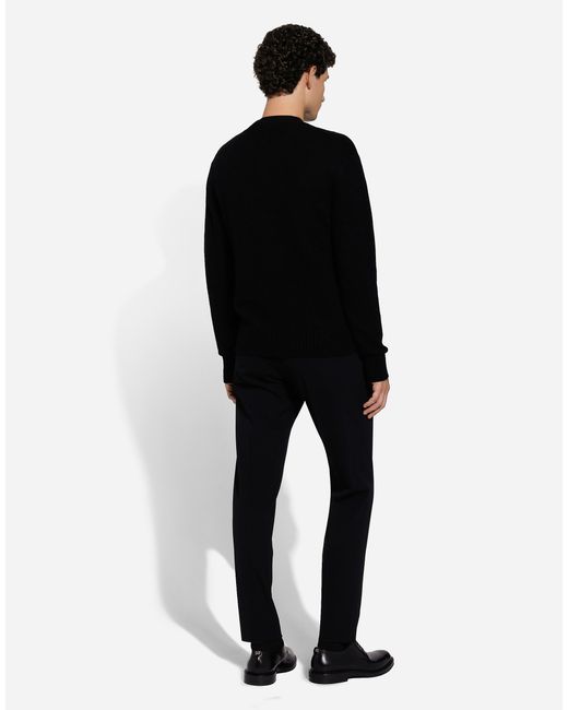 メンズ Dolce & Gabbana Dgエンブロイダリー ウール ラウンドネック カーディガン Black