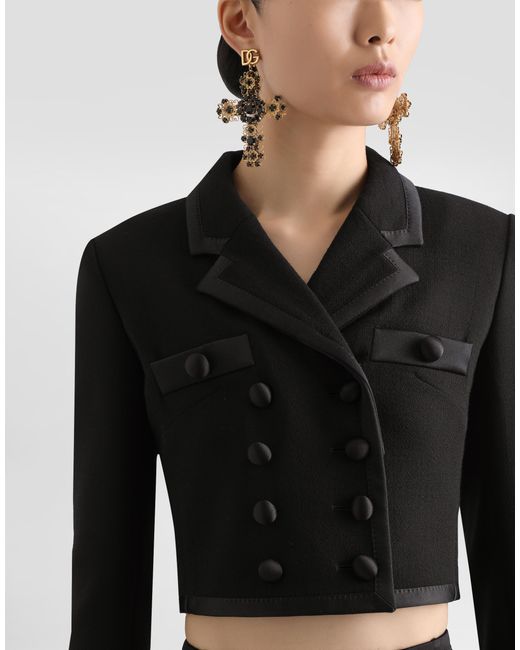 Dolce & Gabbana Black Short Double-Breasted Wool Crepe Jacket