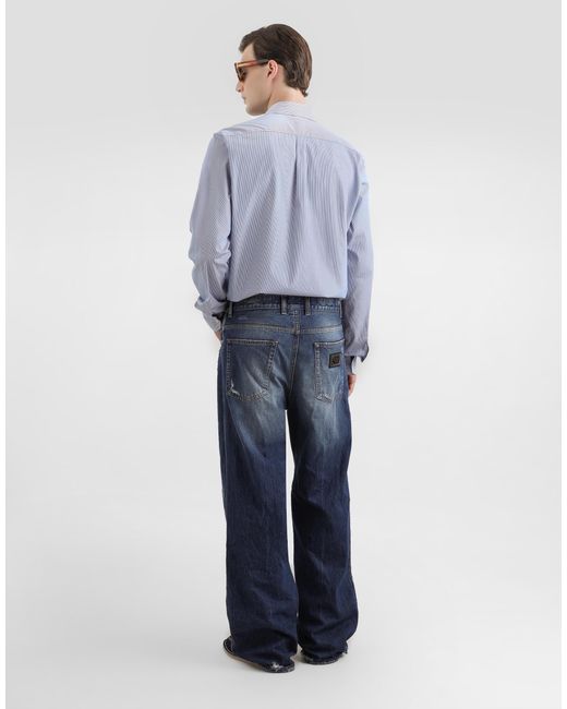 Dolce & Gabbana Blue Striped Martini Shirt for men