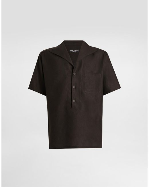 Dolce & Gabbana Black Three-Button Short-Sleeved Linen Shirt for men