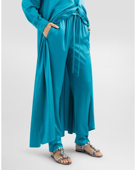 Pantalon Avec Taille Élastiquée En Satin De Soie Dolce & Gabbana en coloris Blue