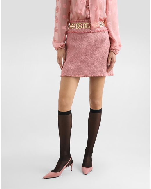 Dolce & Gabbana Pink Wool Raschel Tweed Miniskirt