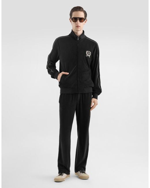 Dolce & Gabbana Black Cotton Terry Trousers for men
