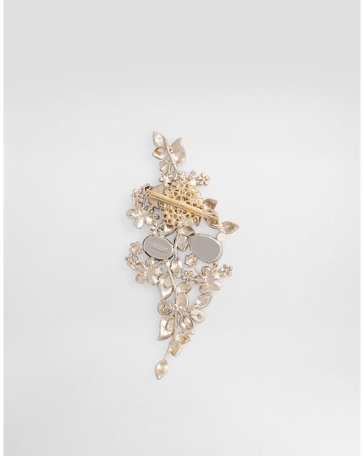 Dolce & Gabbana White Maxi Floral Brooch With Rhinestones for men