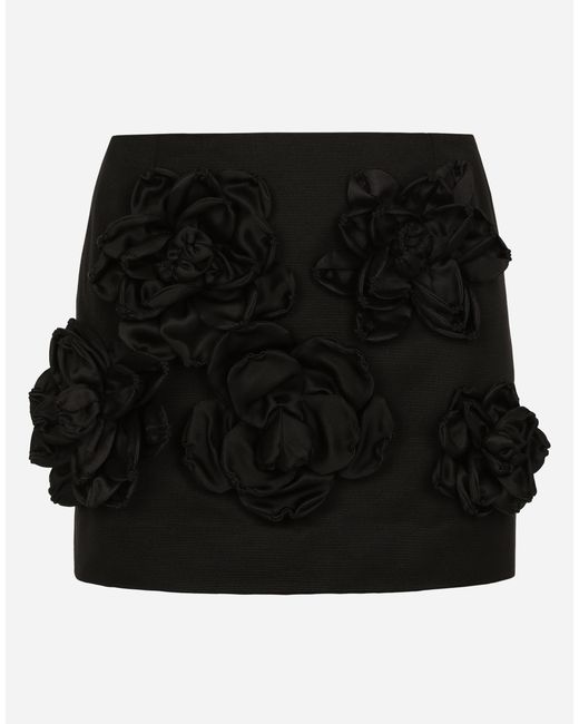 Dolce & Gabbana Black Ottoman Miniskirt With Flowers