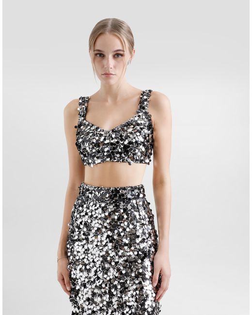 Dolce & Gabbana Metallic Sequined Bralette Top