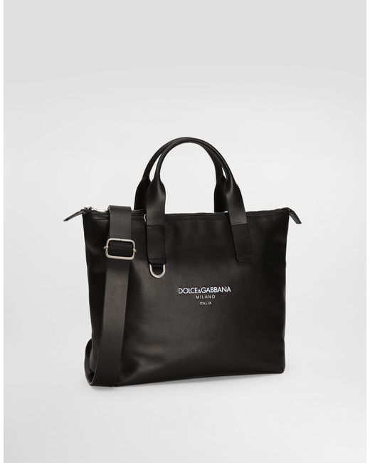 Dolce & Gabbana Black Small Calfskin Shopper for men