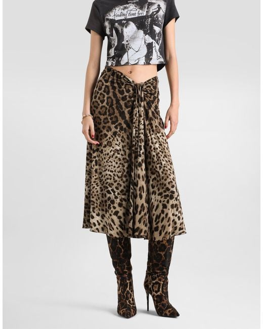 Dolce & Gabbana Natural Leo- Viscose Jersey Skirt