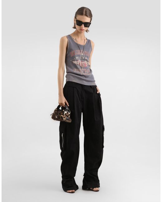 Dolce & Gabbana Multicolor Ribbed Tank Top With Distressed Effect And Print