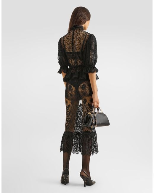 Dolce & Gabbana Black Tulle Top With Embroidery
