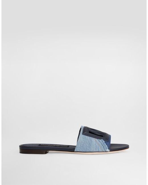 Dolce & Gabbana Blue Logo-appliqué Patchwork Denim Flats