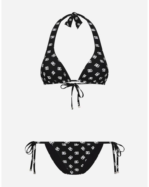 Bikini De Triángulo Con Estampado Del Logotipo Dg Dolce & Gabbana de color Black