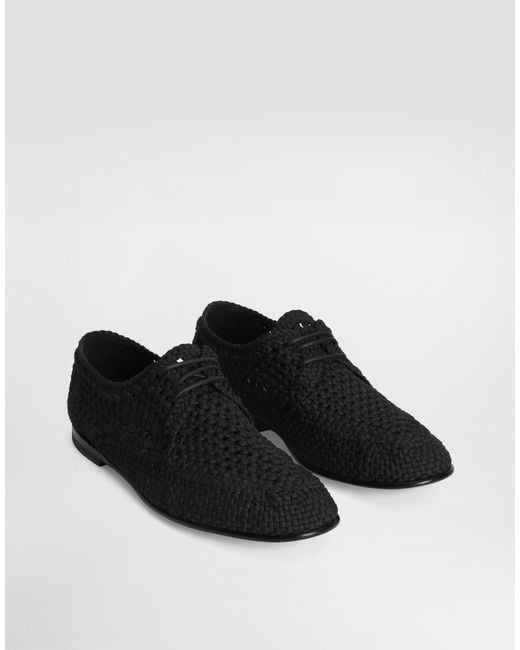 Dolce & Gabbana White Woven Fabric Derby Shoes for men