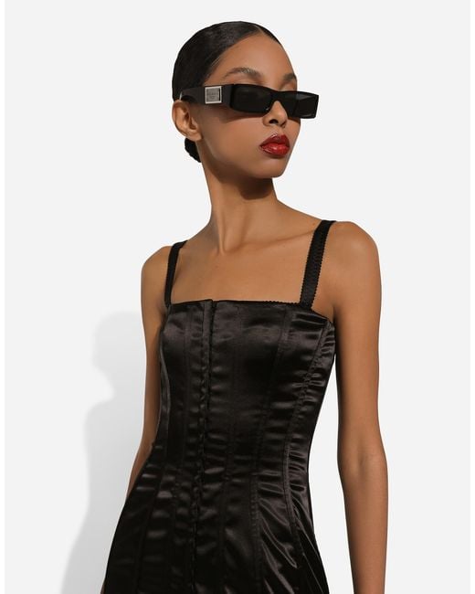Dolce & Gabbana Black Strapless Satin Minidress