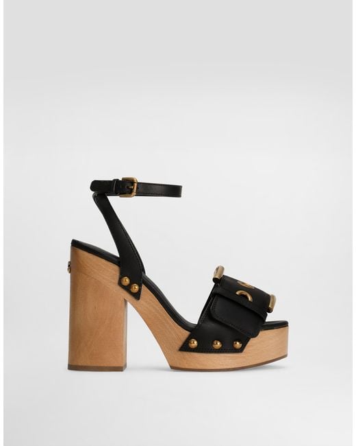 Dolce & Gabbana Black Cowhide Wedge Sandals