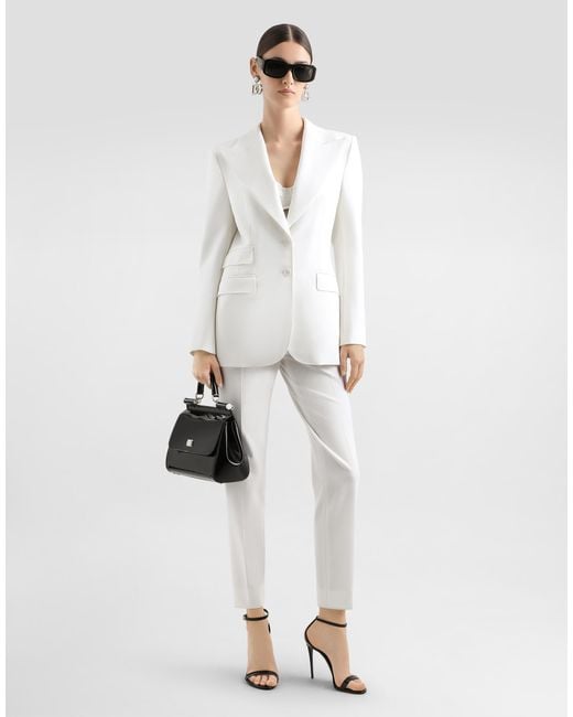 Dolce & Gabbana White Single-Breasted Woolen Turlington Blazer