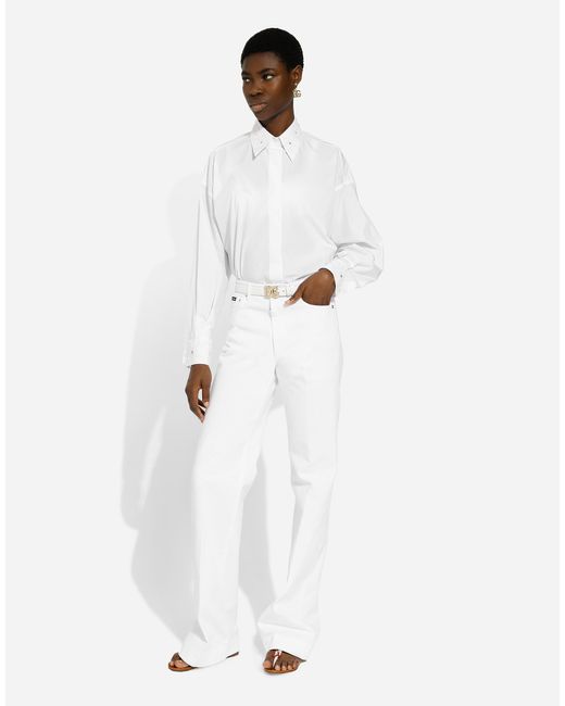 Dolce & Gabbana White Long-Sleeved Cotton Shirt With Embroidered Collar