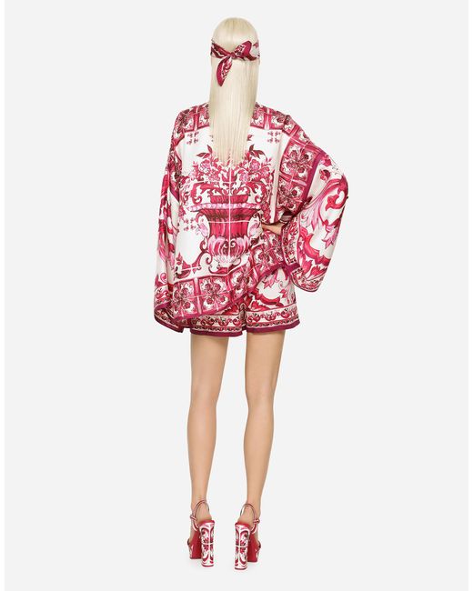 Dolce & Gabbana Red Majolica-Print Twill Shirt With Slits