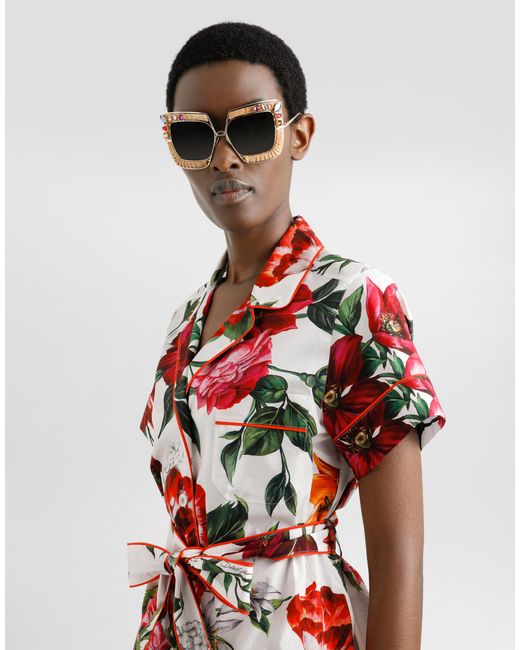 Dolce & Gabbana Red Bluse Vanity Aus Popeline Mit Blumenprint