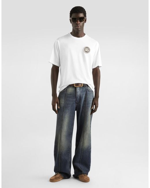 Cotton T-Shirt With Patch Dolce & Gabbana pour homme en coloris White