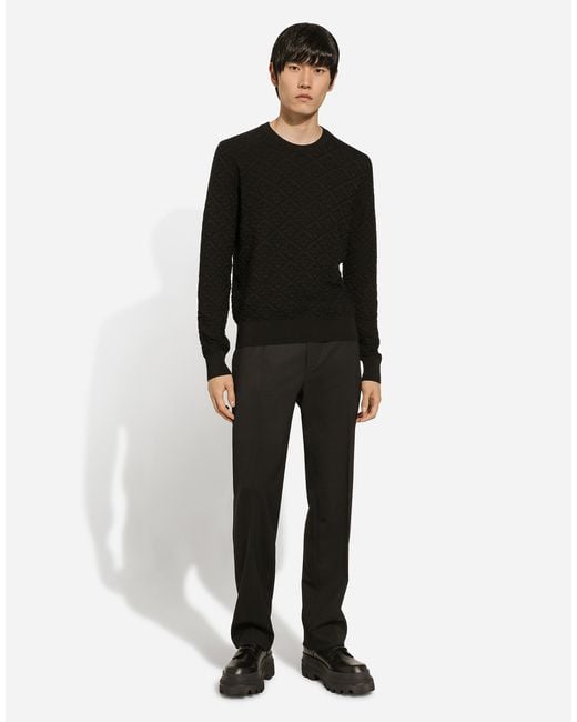 Dolce & Gabbana Rundhalspullover Aus Seide Dg-Logo Allover in Black für Herren