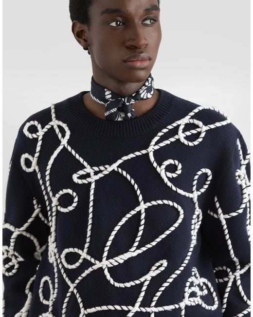 Dolce & Gabbana Blue Virgin Wool Pullover With Embroidery for men