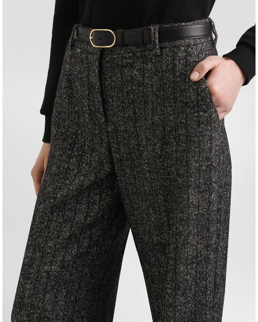 Dolce & Gabbana Wool Trousers With Striped Print Gray
