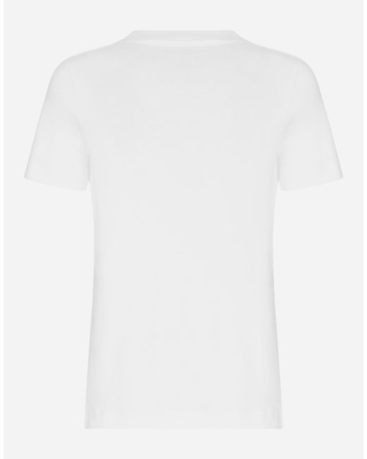 Dolce & Gabbana White Jersey T-Shirt With Flocked Detail