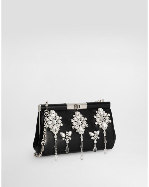 Dolce & Gabbana Black Crystal Embroidered Marlene Handbag