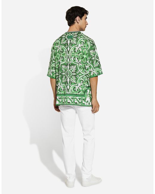 メンズ Dolce & Gabbana マヨリカプリント コットン Tシャツ Green
