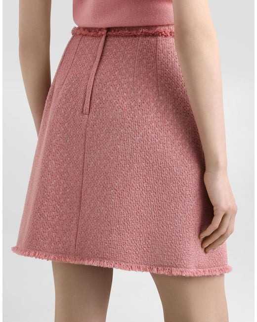 Dolce & Gabbana Pink Short Raschel Tweed Skirt With Decorative Dg Logo Buttons