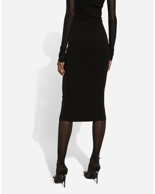 Dolce & Gabbana Black Jersey Calf-Length Dress With Tulle Sleeves