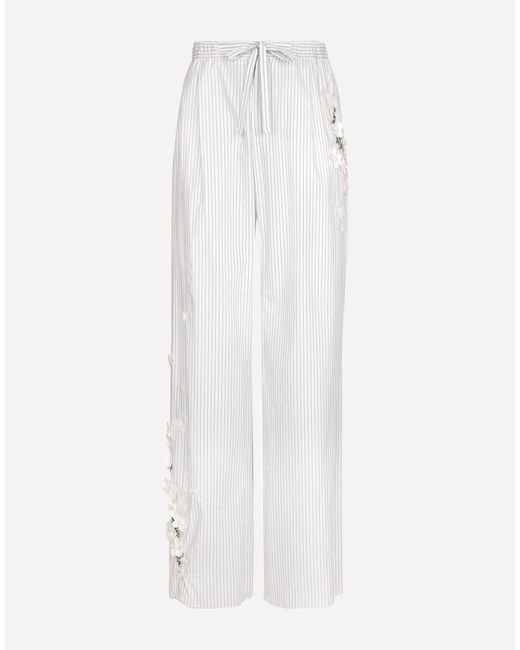 Dolce & Gabbana Hose Aus Gestreiftem Popeline Mit Stickerei in White für Herren