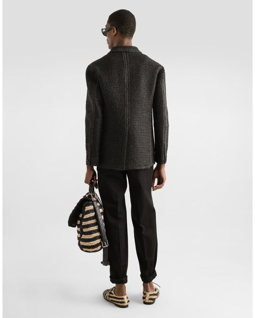 Dolce & Gabbana Black Double-Breasted Raffia Mesh Jacket for men