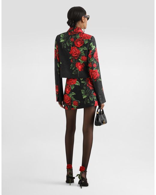 Veste En Brocart Avec Boutons Bijoux À Imprimé Roses Dolce & Gabbana en coloris Red