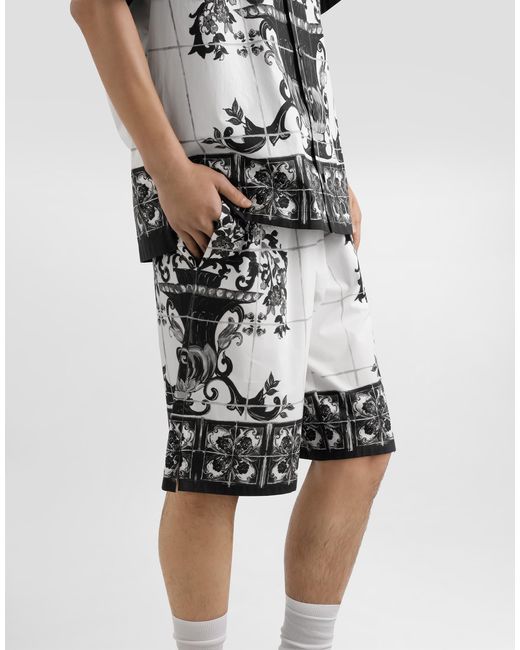 Dolce & Gabbana Hose Aus Popeline Mit Majolika-Print in White für Herren