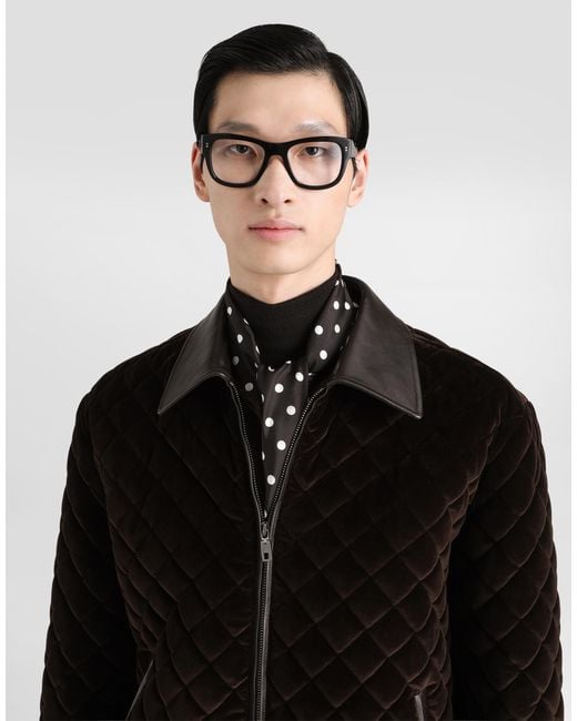 Dolce & Gabbana Black Quilted Velvet Bomber Jacket for men