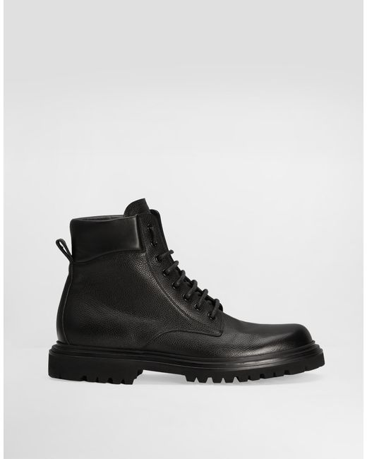 Dolce & Gabbana Black Leather Lace-Up Ankle Boots for men